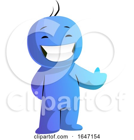 Happy Cartoon Blue Man Presenting or Giving a Thumb up by Morphart Creations
