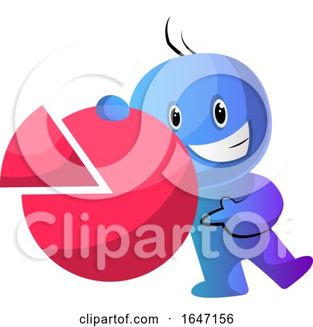 Happy Cartoon Blue Man Holding a Pie Chart by Morphart Creations