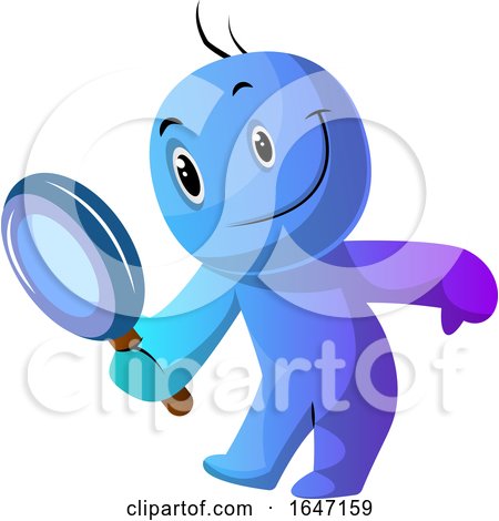 Cartoon Blue Man Looking Through a Magnifying Glass by Morphart Creations