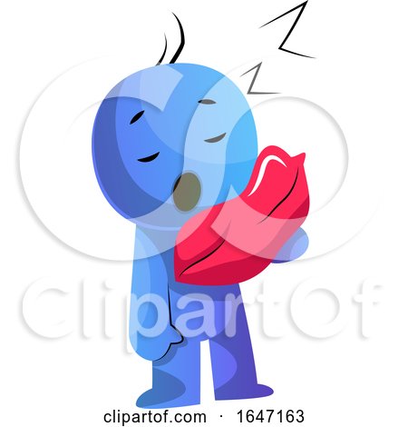 Cartoon Blue Man Sleeping Upright with a Pillow by Morphart Creations