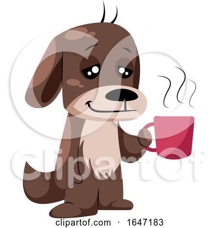 Relaxed Dog Holding a Cup of Hot Coffee by Morphart Creations