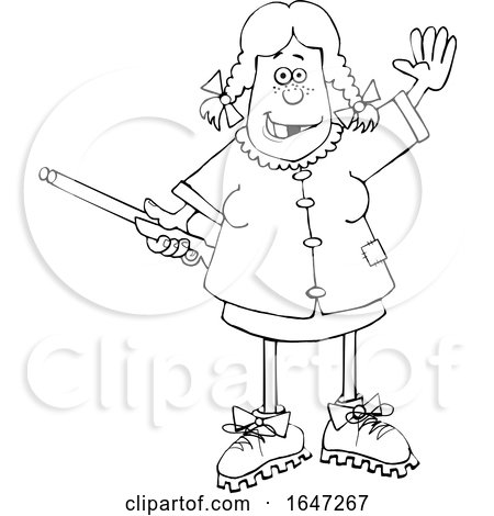Cartoon Black and White Hillbilly Woman Holding a Gun and Waving by djart