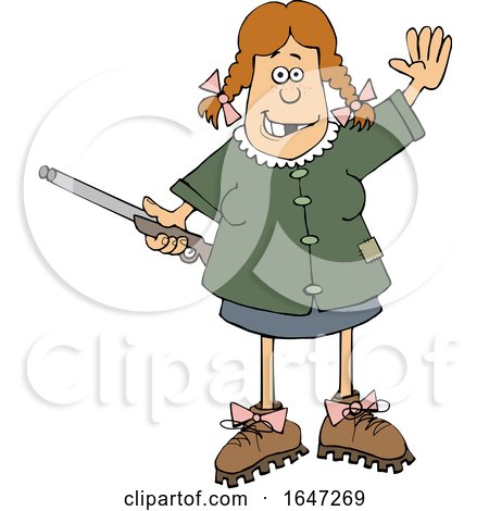 Cartoon Hillbilly Woman Holding a Gun and Waving by djart