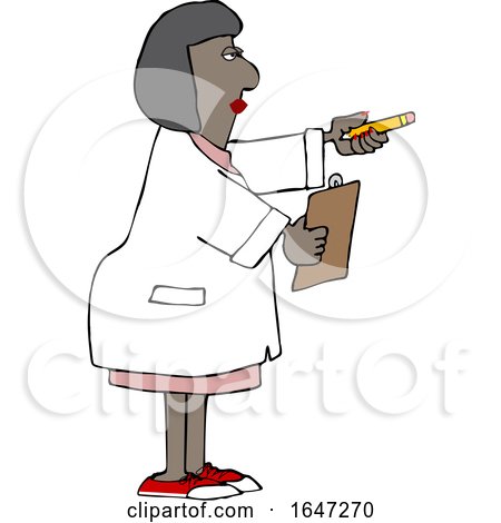 Cartoon Black Female Scientist Holding out a Pencil and Clipboard by djart