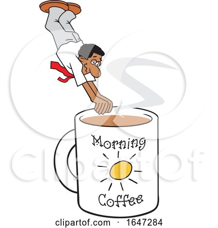 Cartoon Black Man Diving into a Giant Coffee Mug by Johnny Sajem