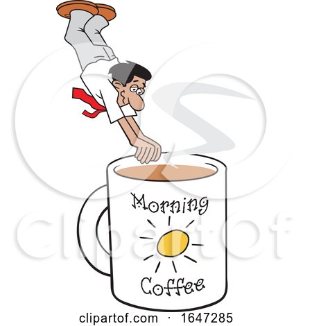 Cartoon Hispanic Man Diving into a Giant Coffee Mug by Johnny Sajem