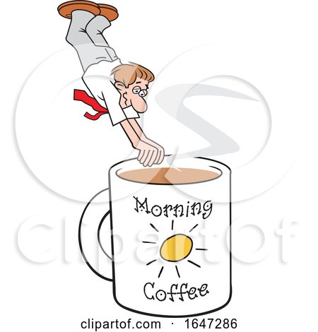 Cartoon White Man Diving into a Giant Coffee Mug by Johnny Sajem