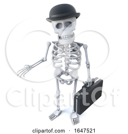 3d Skeleton Businessman in Bowler Hat and Carrying Briefcase by Steve Young