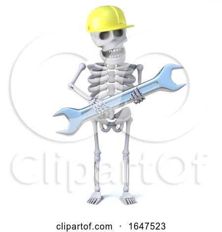 3d Skeleton Goes to Work in Hard Hat and Carrying His Trusty Spanner by Steve Young