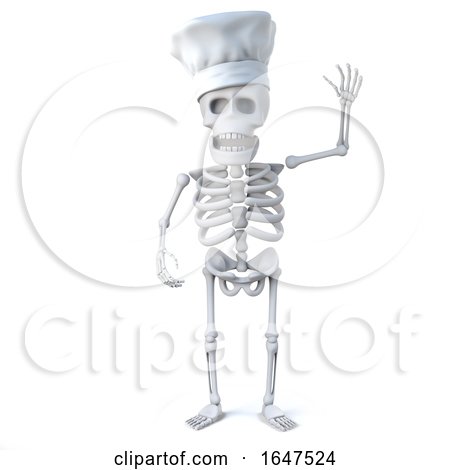 3d Skeleton Chef Waves Hello by Steve Young