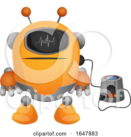 Orange Cyborg Robot Mascot Character Charging by Morphart Creations