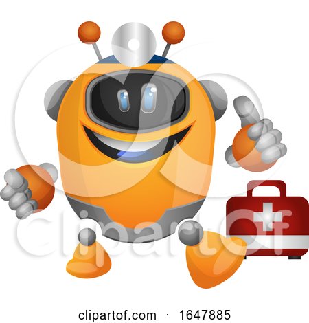 Orange Cyborg Robot Mascot Character with a First Aid Kit by Morphart Creations