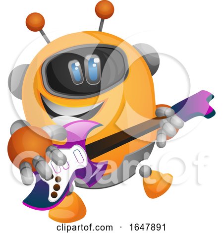 Orange Cyborg Robot Mascot Character Playing a Guitar by Morphart Creations