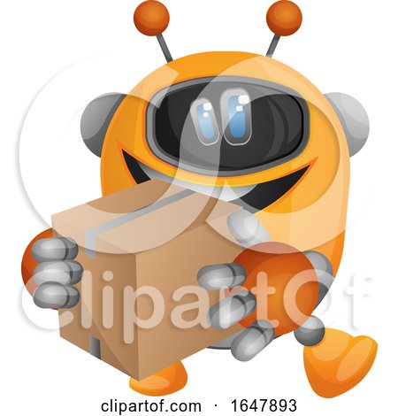 Orange Cyborg Robot Mascot Character Carrying a Box by Morphart Creations