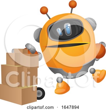 Orange Cyborg Robot Mascot Character Moving Boxes by Morphart Creations