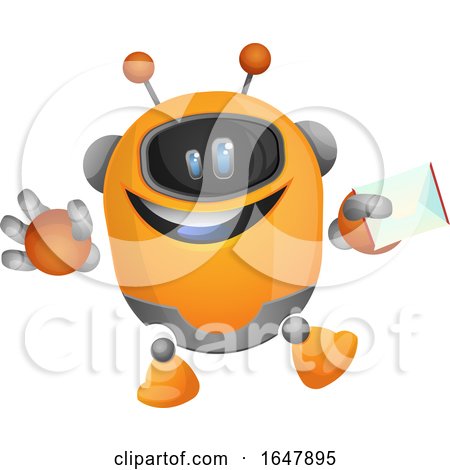 Orange Cyborg Robot Mascot Character Holding an Envelope by Morphart Creations