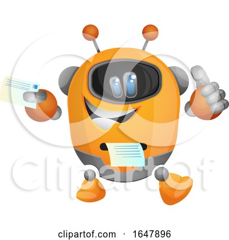 Orange Cyborg Robot Mascot Character Printing a Receipt by Morphart Creations