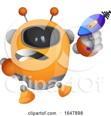 Orange Cyborg Robot Mascot Character with a Laser Gun by Morphart Creations