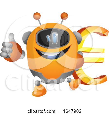 Orange Cyborg Robot Mascot Character Holding a Euro Symbol by Morphart Creations