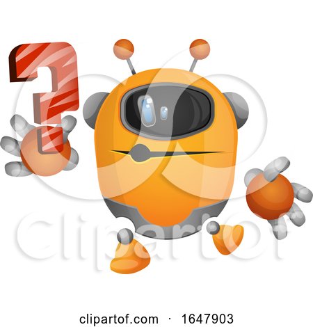Orange Cyborg Robot Mascot Character Holding a Question Mark by Morphart Creations
