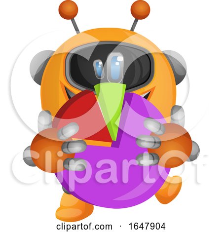Orange Cyborg Robot Mascot Character Holding a Pie Chart by Morphart Creations