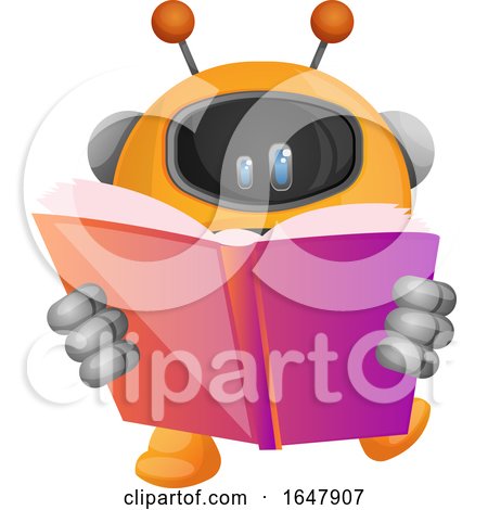 Orange Cyborg Robot Mascot Character Reading a Book by Morphart Creations