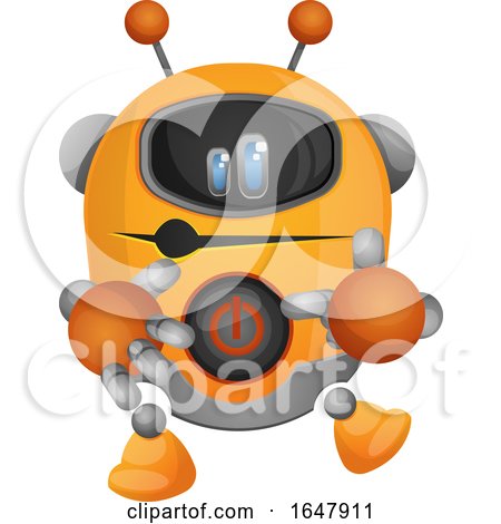 Orange Cyborg Robot Mascot Character with a Power Button by Morphart Creations
