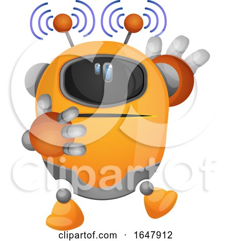 Orange Cyborg Robot Mascot Character Emitting Electromagnetic Waves by Morphart Creations