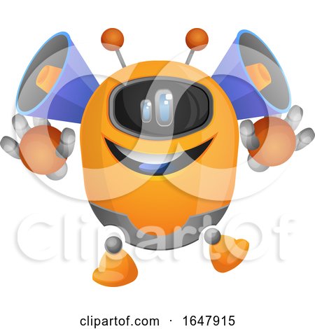 Orange Cyborg Robot Mascot Character with Speakers by Morphart Creations