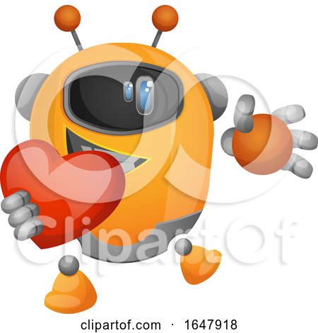 Orange Cyborg Robot Mascot Character Holding a Heart by Morphart Creations