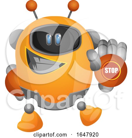 Orange Cyborg Robot Mascot Character Gesturing Stop by Morphart Creations
