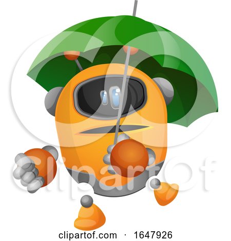 Orange Cyborg Robot Mascot Character with an Umbrella by Morphart Creations