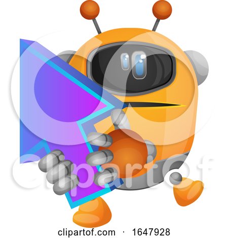 Orange Cyborg Robot Mascot Character Holding an Arrow by Morphart Creations