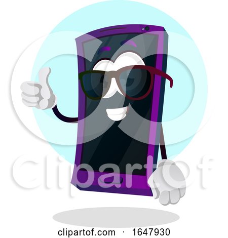 Cell Phone Mascot Character Wearing Shades and Giving a Thumb up by Morphart Creations