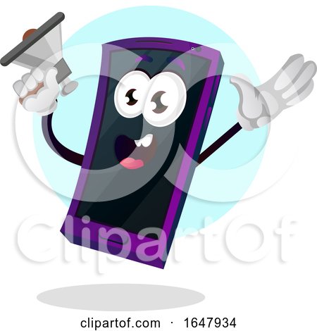 Cell Phone Mascot Character Announcing with a Megaphone by Morphart Creations