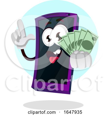 Cell Phone Mascot Character Holding Cash Money by Morphart Creations