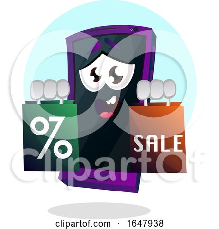 Cell Phone Mascot Character Holding Shopping Bags by Morphart Creations