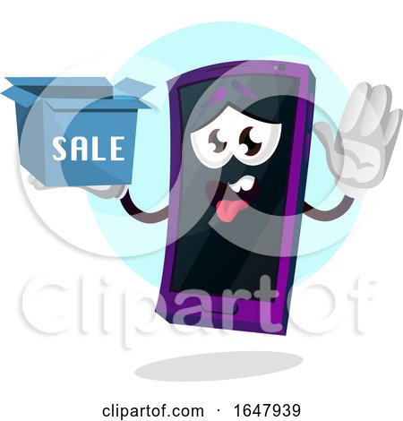Cell Phone Mascot Character Holding a Sale Box by Morphart Creations