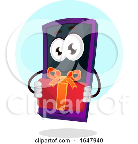 Cell Phone Mascot Character Holding a Gift by Morphart Creations