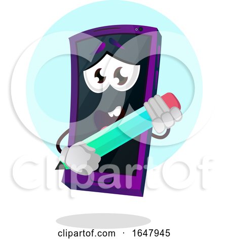 Cell Phone Mascot Character Holding a Pencil by Morphart Creations
