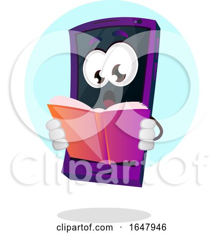 Cell Phone Mascot Character Reading a Book by Morphart Creations