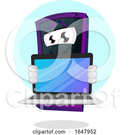 Cell Phone Mascot Character Showing a Laptop Screen by Morphart Creations
