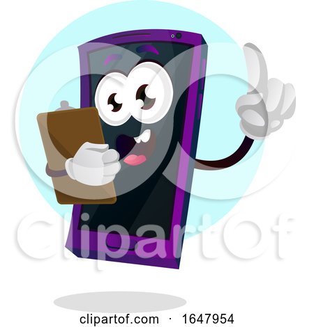 Cell Phone Mascot Character Holding a Clipboard by Morphart Creations