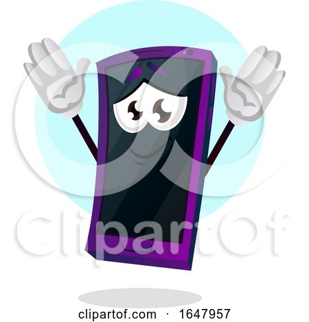 Cell Phone Mascot Character Holding His Hands up by Morphart Creations