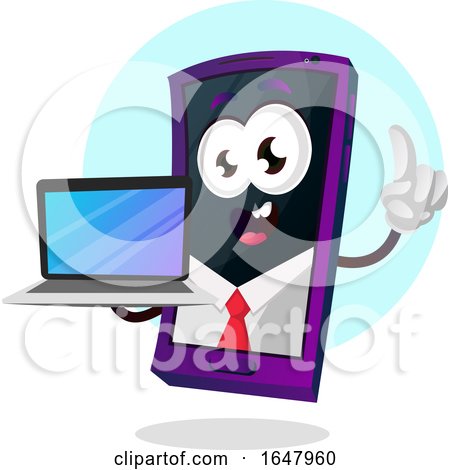Business Cell Phone Mascot Character Holding a Laptop by Morphart Creations