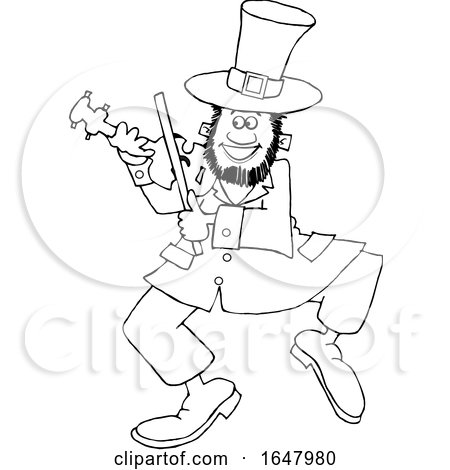 Cartoon Black and White St Patricks Day Leprechaun Playing a Fiddle by djart