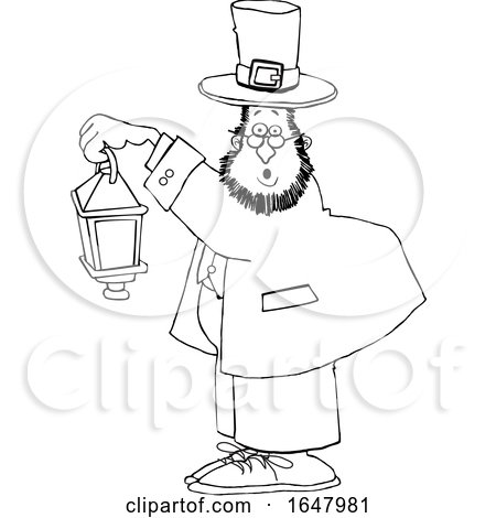 Cartoon Black and White St Patricks Day Leprechaun Holding a Lantern by djart