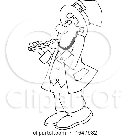 Cartoon Black and White St Patricks Day Leprechaun Playing a Flute by djart