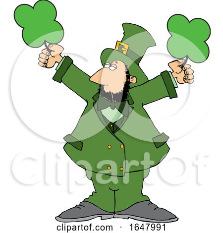 Cartoon St Patricks Day Leprechaun Holding Shamrocks by djart