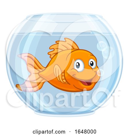 Goldfish in Gold Fish Bowl Cute Cartoon Character by AtStockIllustration